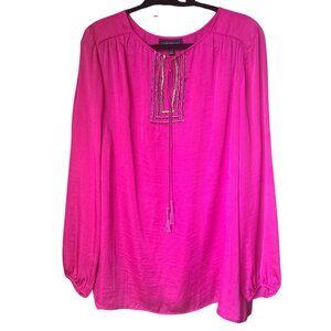 Lane Bryant Fuchsia Beaded Boho Tunic Blouse 18/20 Plus Size Embroidered Top